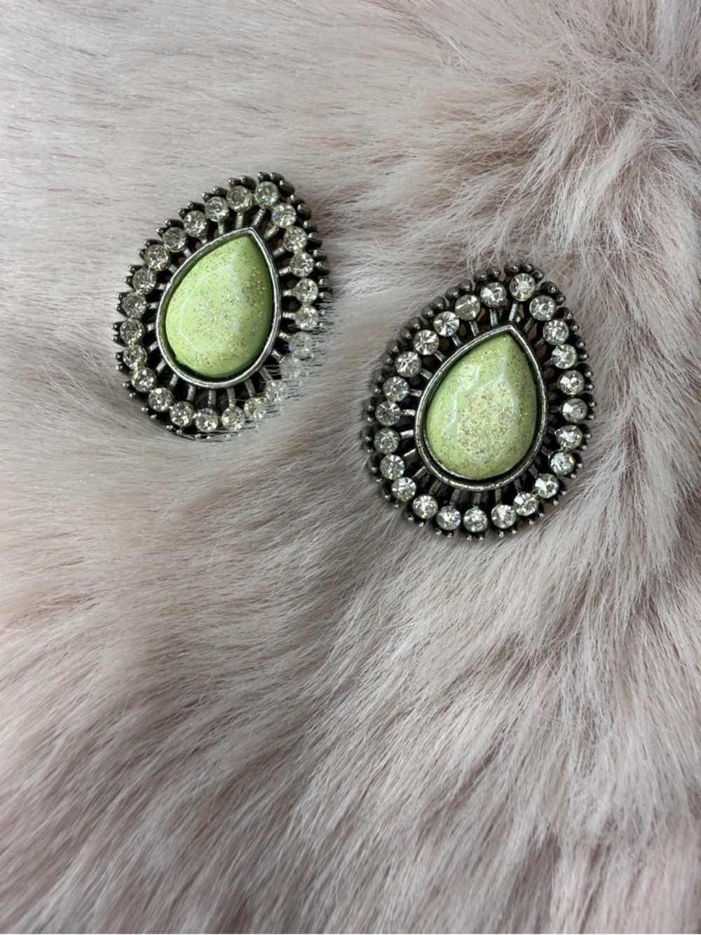 Green Teardrop Crystal Halo Earrings - Unbranded